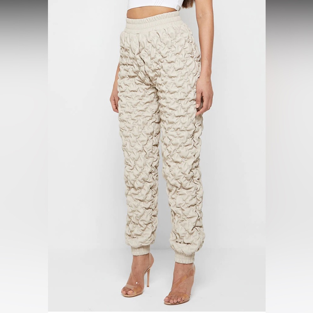 Leather ruched joggers